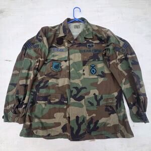 Vintage US Air Force Jacket Mens Medium Woodland Camo Combat Coat 90s
